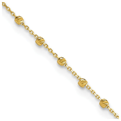 14k Yellow Gold Diamond-cut Bead and Chain 9" Plus 0.75" Extender  9.75" Anklet