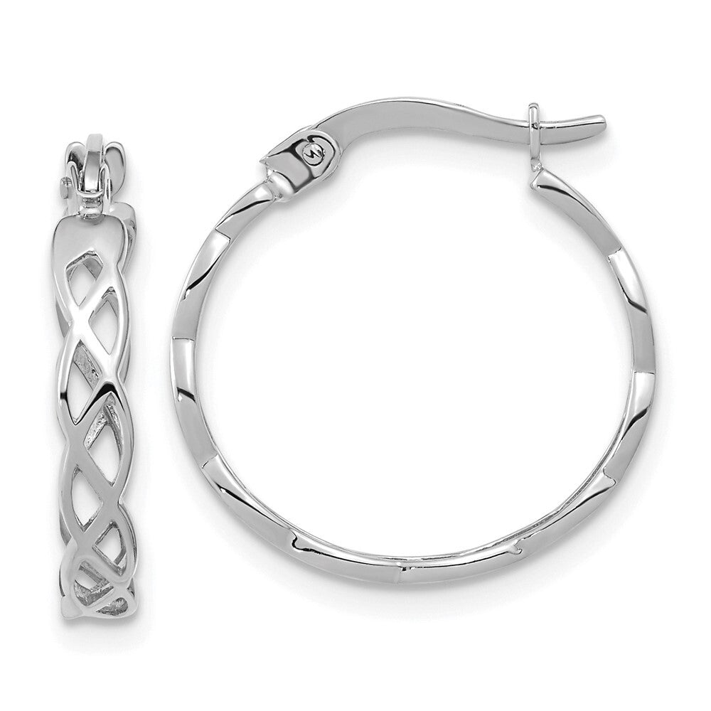 14k White Gold Polished Intertwined Filigree Hoop Earrings Gift for Women