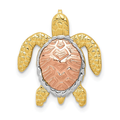 14k Two-tone Gold  White Rhodium Turtle Pendant Slide for Women