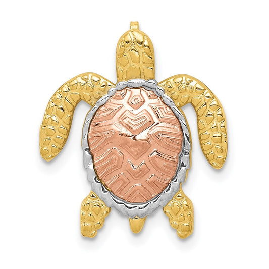 14k Two-tone Gold  White Rhodium Turtle Pendant Slide for Women