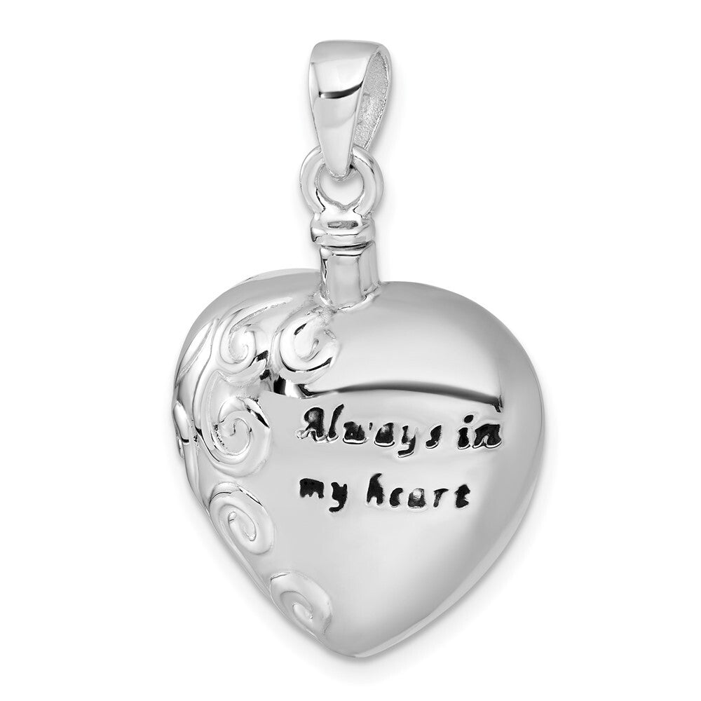 Sterling Silver RH-plt Polish Enamel Always in My Heart Ash Holder Pendant