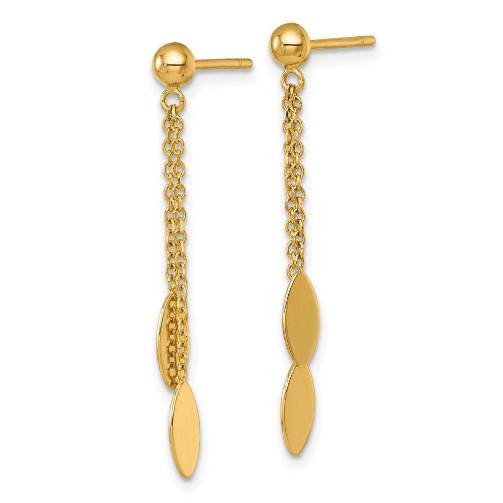 14k Yellow Gold Polished Oval Dangle and Chain Earrings