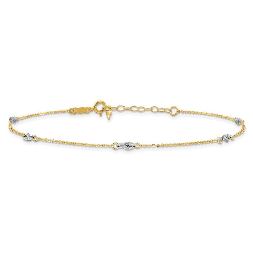14K Two-tone Fancy Twist 5-Station 10" Anklet
