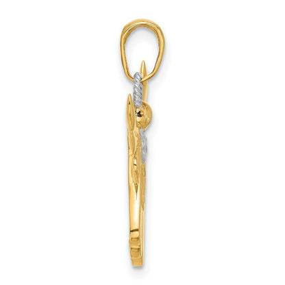 14k Yellow Gold with White Rhodium Diamond-cut Angel Pendant