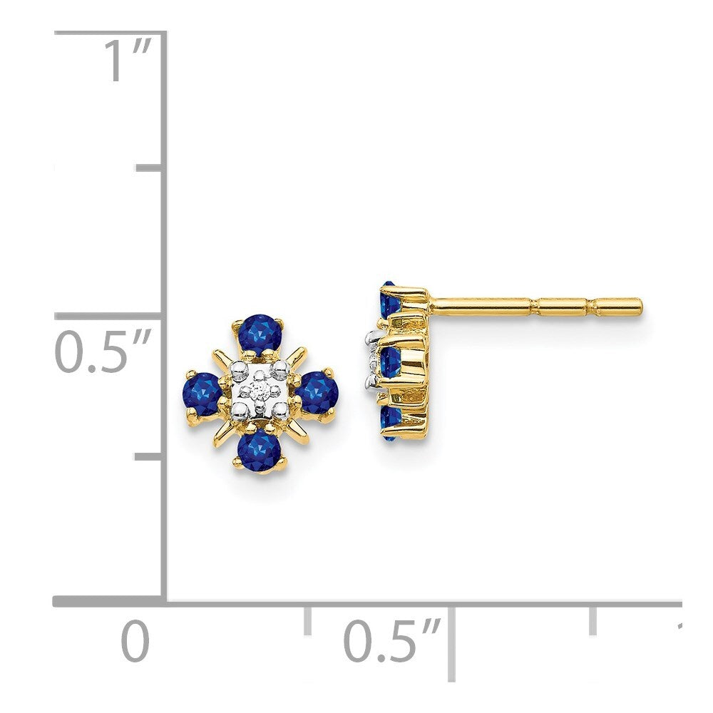 14k Yellow Gold Gold Blue Sapphire and Diamond Stud Earrings
