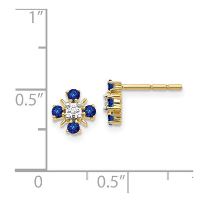 14k Yellow Gold Gold Blue Sapphire and Diamond Stud Earrings