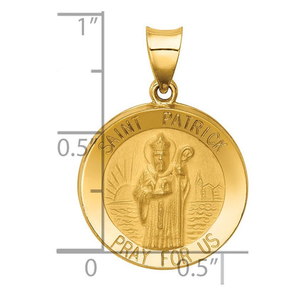 14k Yellow Gold Polished and Satin St Patrick Medal Hollow Pendant for Women