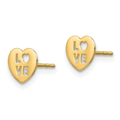 14k Yellow Gold Love Heart Stud Earrings Gift for Women
