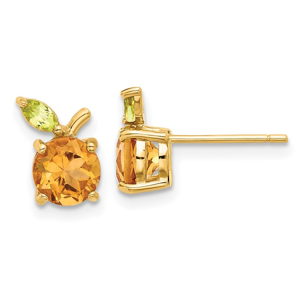 14k Yellow Gold Gold Citrine and Peridot Orange Stud Earrings Gift for Women