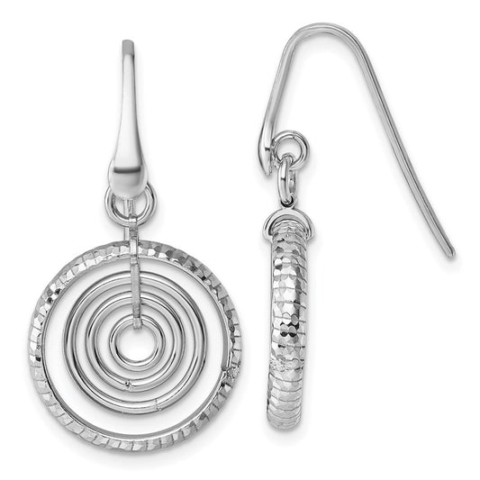 Sterling Silver Polished and Textured Multi-Circle Dangle Shepherd Hook Earrings