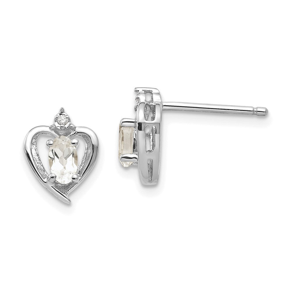 14k White Gold White Topaz and Diamond Heart Earrings