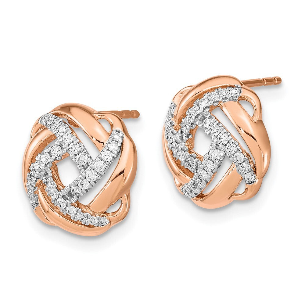 14k Rose Gold Polished Diamond Love Knot Stud Earrings