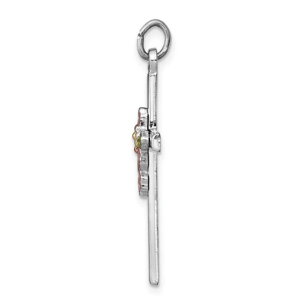 Sterling Silver Rhodium-plated Polished Epoxy & Gold-plated Cross Pendant