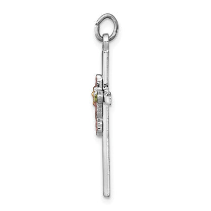 Sterling Silver Rhodium-plated Polished Epoxy & Gold-plated Cross Pendant
