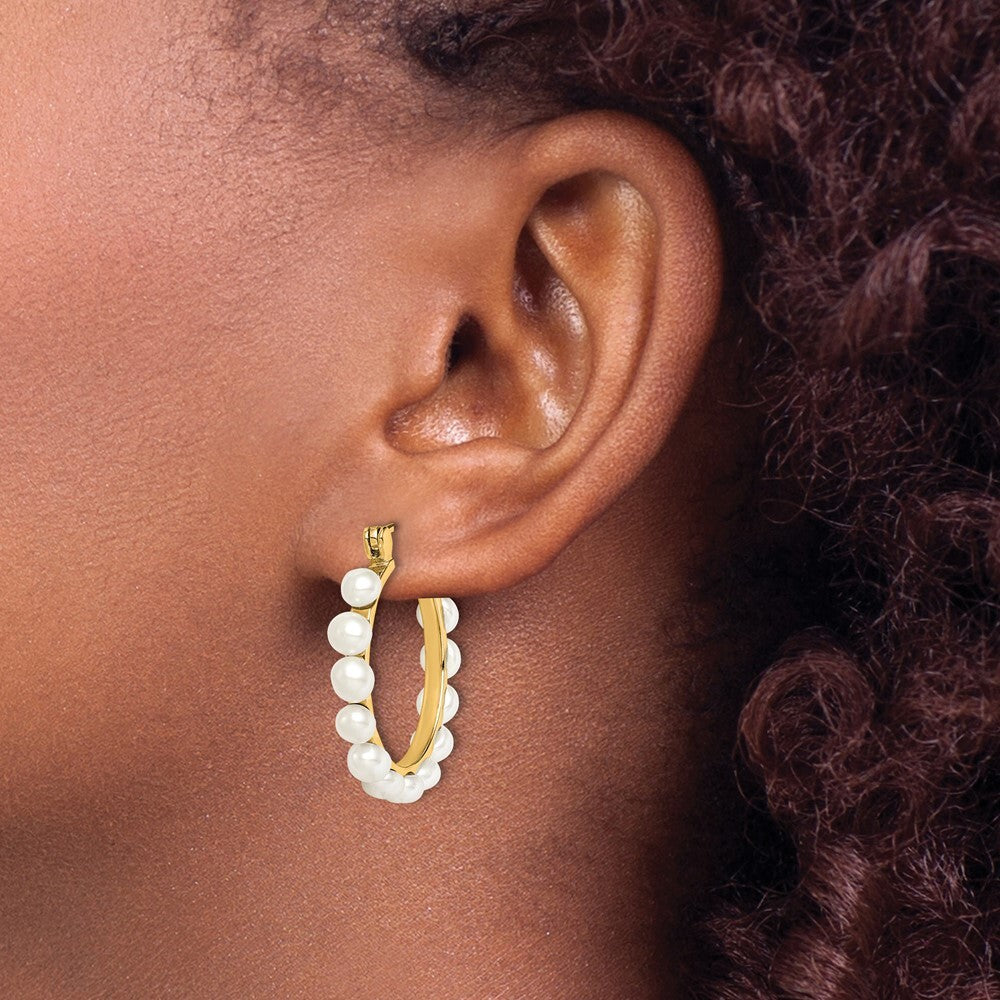 Sterling Silver Gold-plated 4-5mm Freshwater Cultured Pearl Hoop Earrings