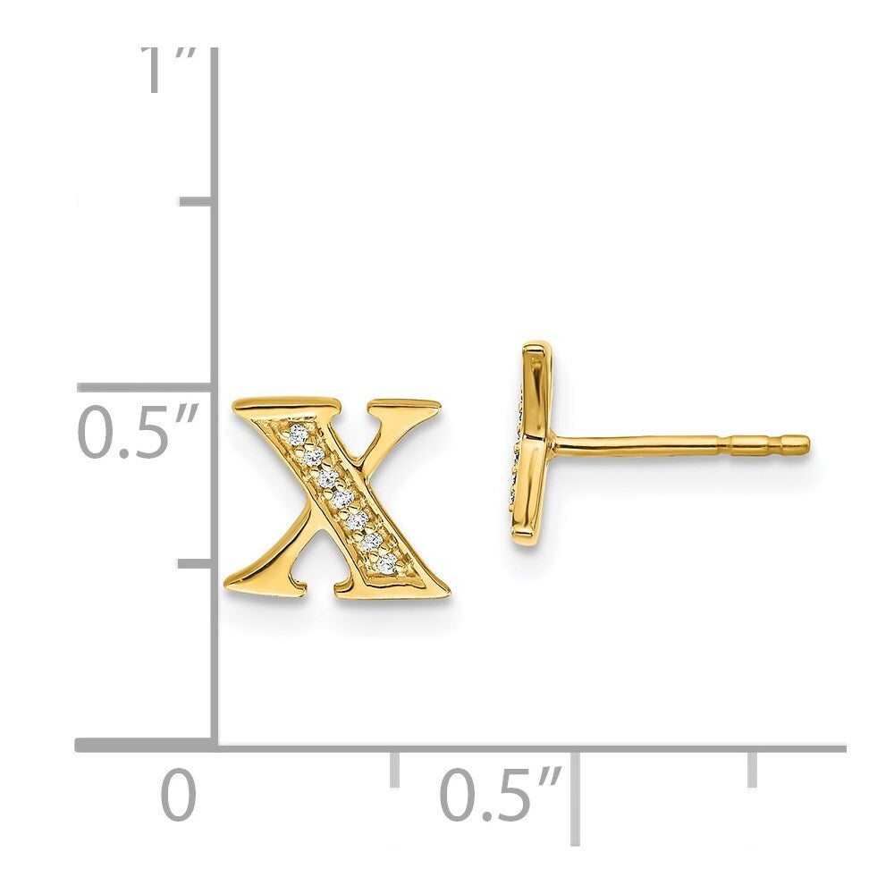 14k Yellow Gold Diamond Initial X Stud Earrings Gift for Women