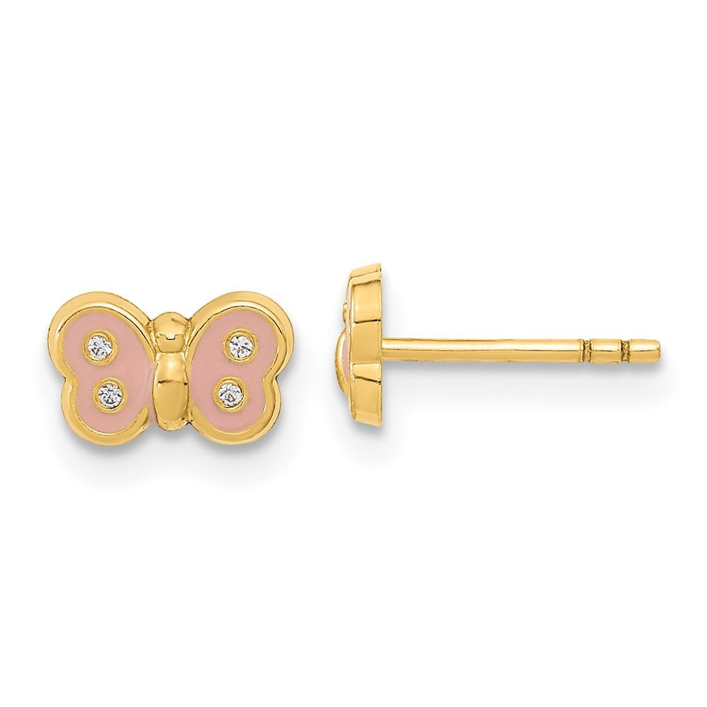 14k Yellow Gold Polished Enameled & CZ Butterfly Earrings