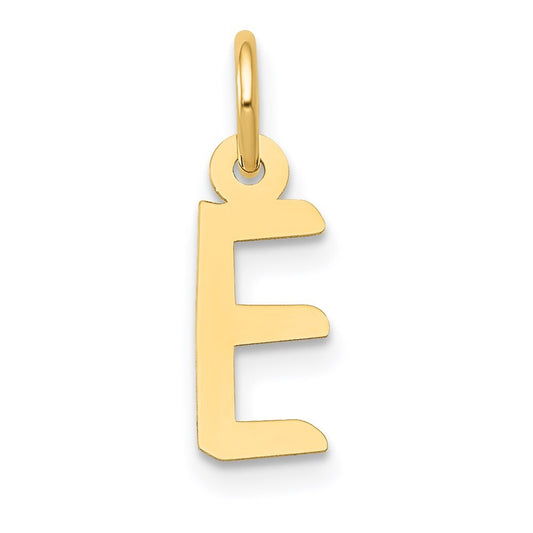 14k Yellow Gold Small Slanted Block Letter E Initial Charm Pendant for Women