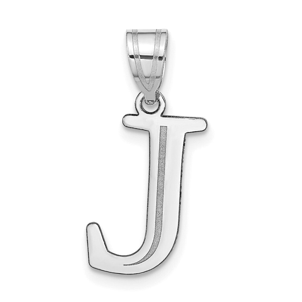 14k White Gold Polished Etched Letter J Initial Pendant for Women