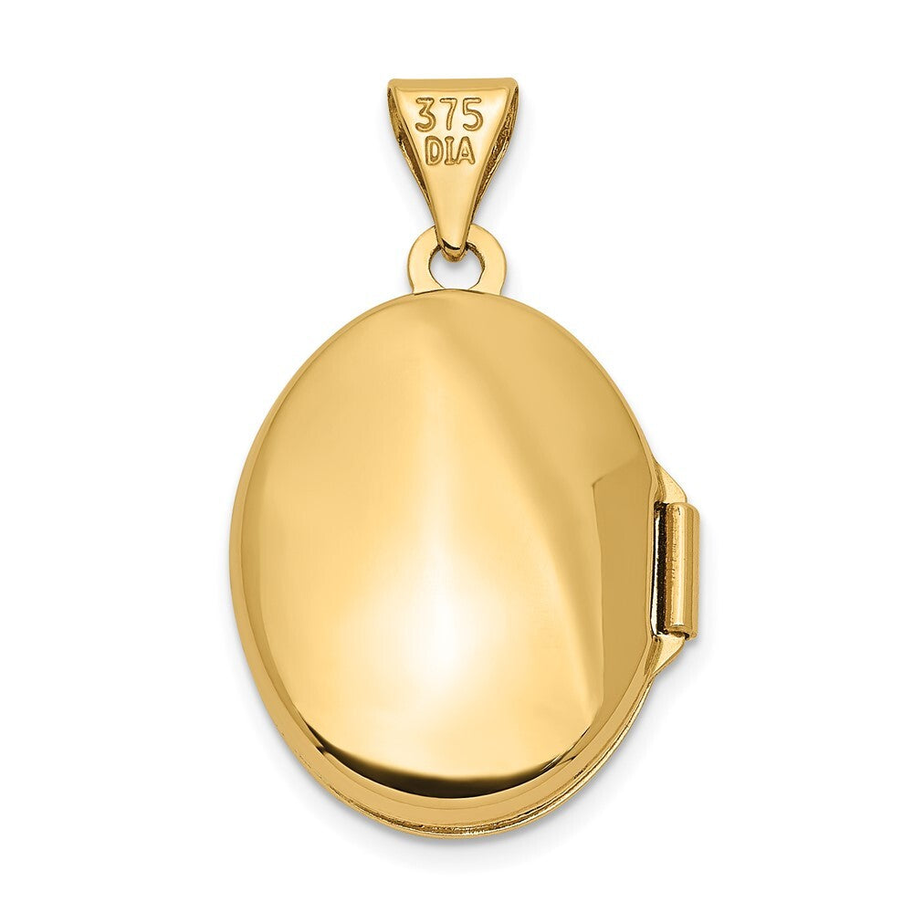 14k Yellow Gold Polished Diamond Oval Locket Pendant for Women