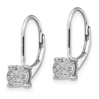 14k White Gold Diamond Cluster Leverback Earrings