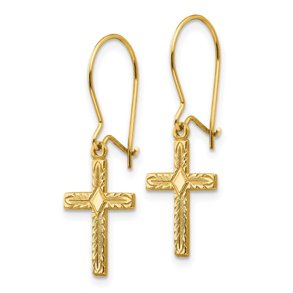 14k Yellow Gold Polished & Satin Cross Earrings
