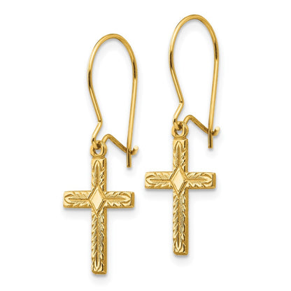 14k Yellow Gold Polished & Satin Cross Earrings