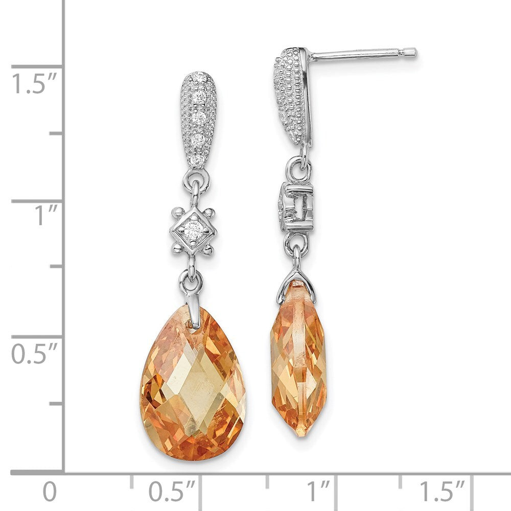 Sterling Silver Textured Champagne White Cubic Zirconia Teardrop Dangle Earrings