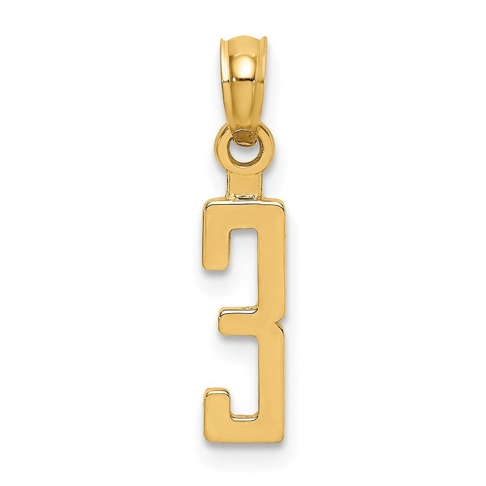 14k Yellow Gold Polished Number 3 Pendant