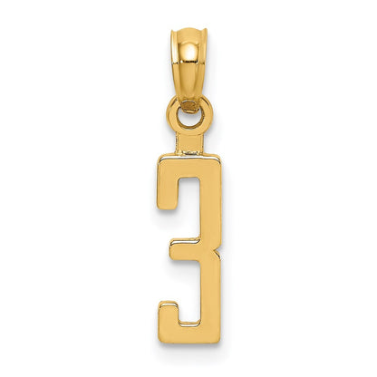 14k Yellow Gold Polished Number 3 Pendant