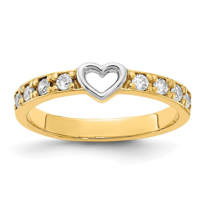 14K Yellow Gold & White Rhodium CZ Heart Ring Size 7