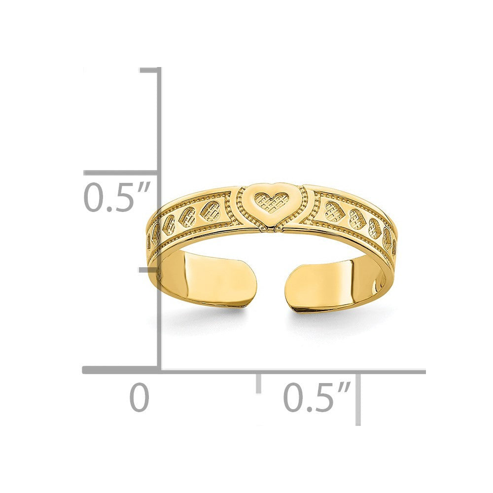 14k Yellow Gold Engraved Heart Design Adjustable Toe Ring