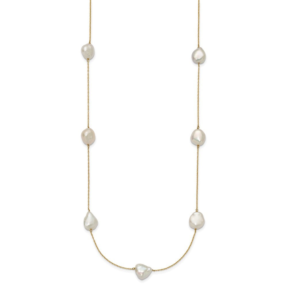 14k Yellow Gold 10-11mm White Keshi Cultured Pearl 7-Station Necklace 20"