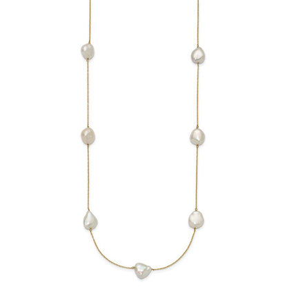 14k Yellow Gold 10-11mm White Keshi Cultured Pearl 7-Station Necklace 20"