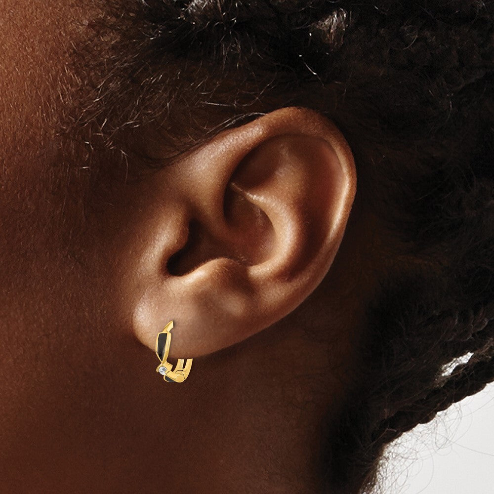 14k Yellow Gold Polished Black Onyx Hoop Earrings Gift for Women