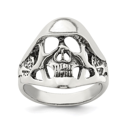 Sterling Silver Antiqued Skull Ring Size 11