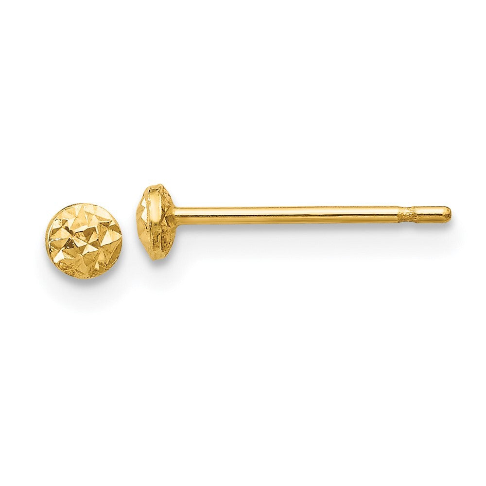 14k Yellow Gold 3mm Puff Circle Stud Earrings Gift for Women