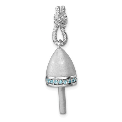 Sterling Silver Rhodium-Plated Brushed Blue Cubic Zirconia Buoy Pendant