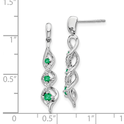 14k White Gold Diamond and Emerald Dangle Earrings