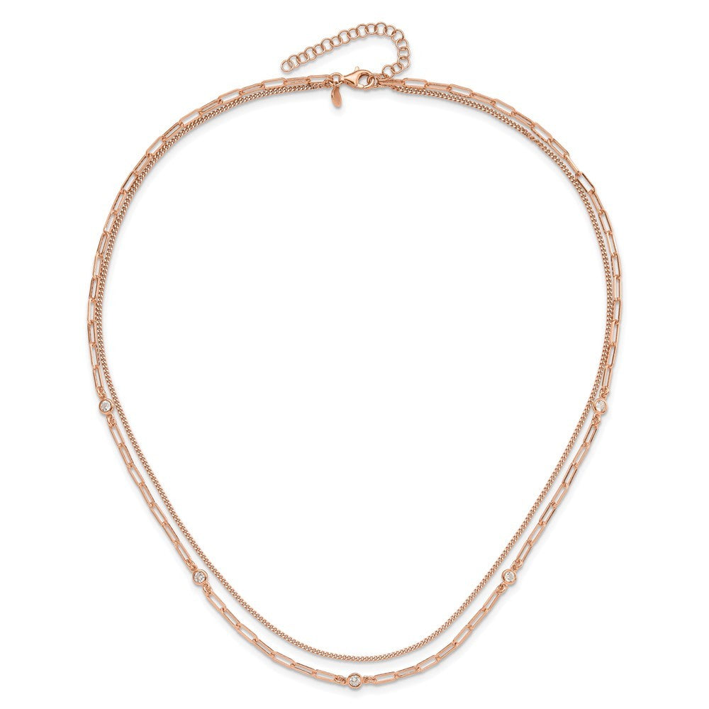 Sterling Silver Rose Gold-plated CZ 2 Strand 17in w/2in ext. Necklace