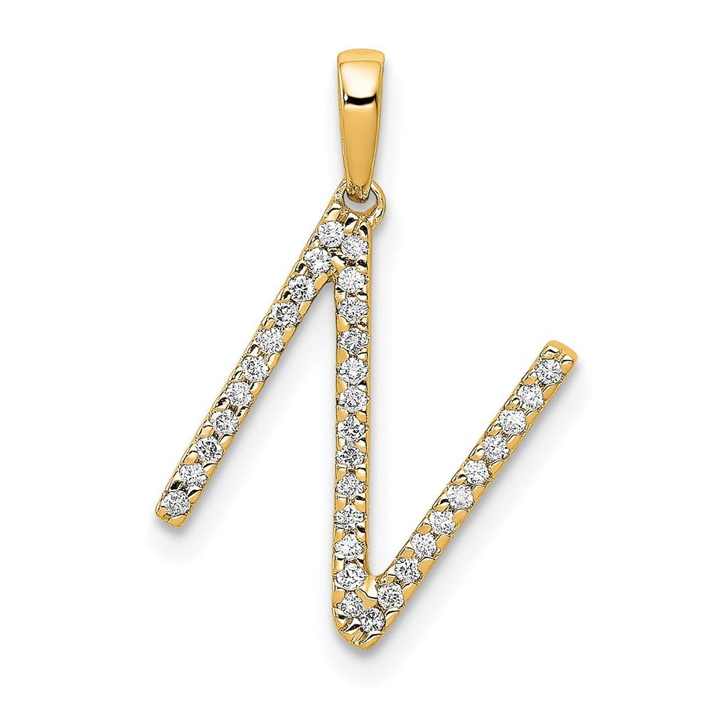 14k Yellow Gold Diamond Letter N Initial Pendant