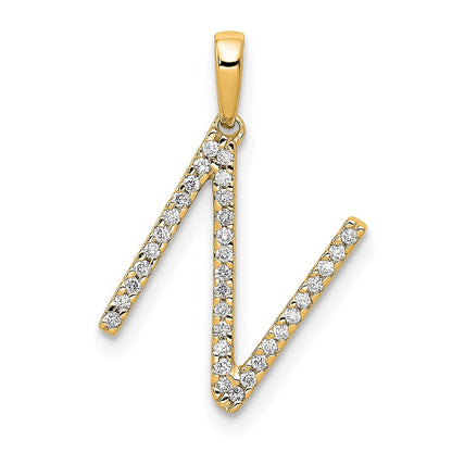 14k Yellow Gold Diamond Letter N Initial Pendant