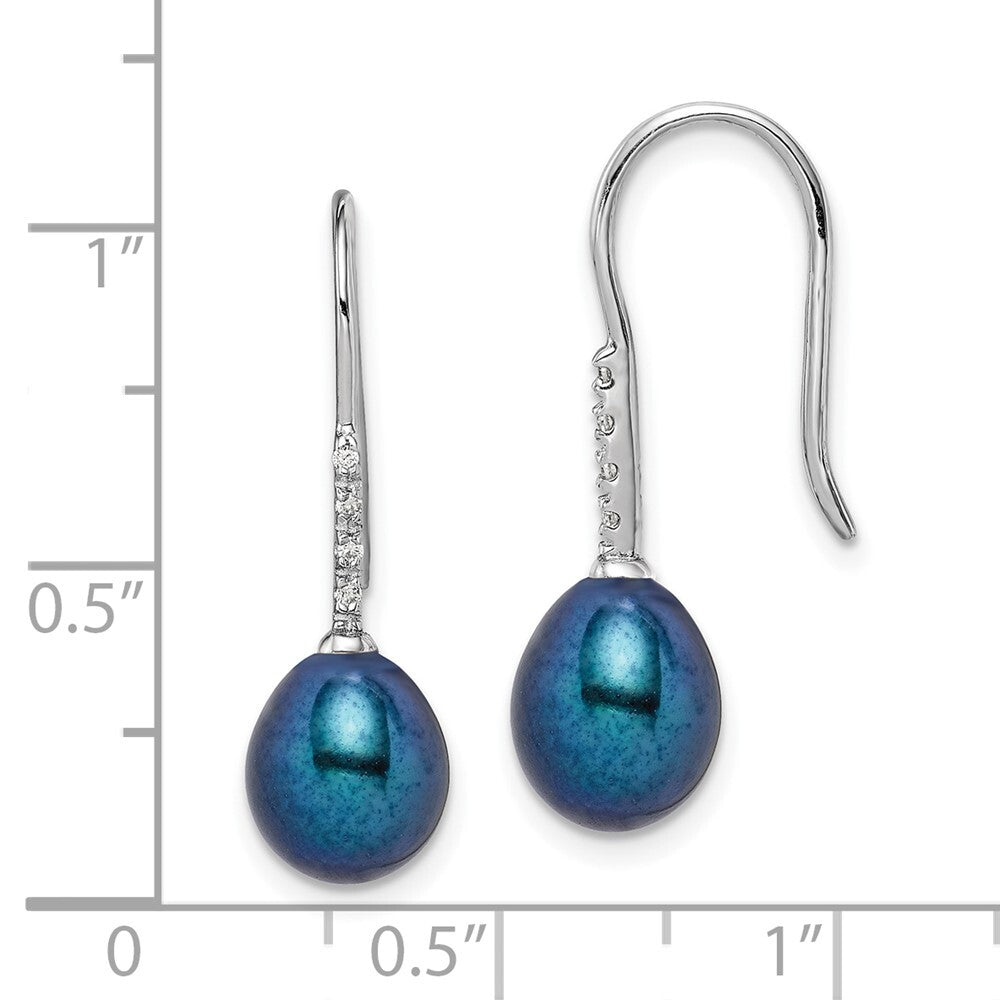 Sterling Silver 7-8mm Teardrop Cultured Pearl & Cubic Zirconia Dangle Earrings