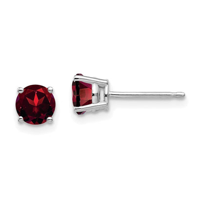 14k White Gold 5mm Garnet Stud Earrings Gift for Women