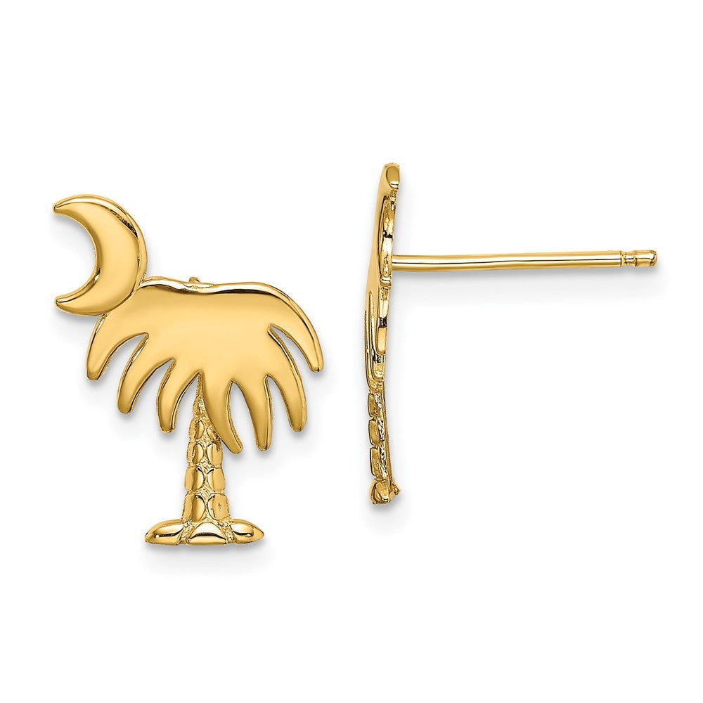14k Yellow Gold Charleston Palm Tree w/ Moon Earrings