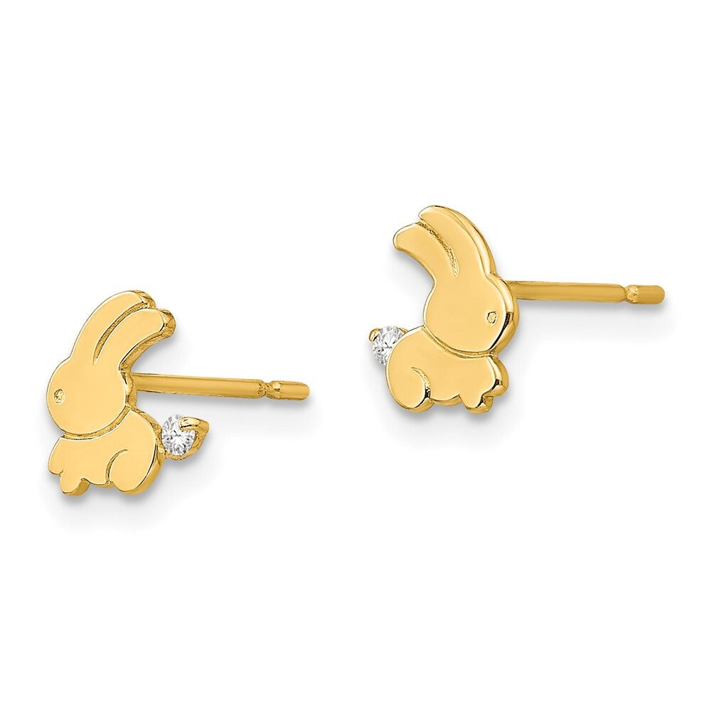 14k Yellow Gold Cubic Zirconia Children's Bunny Stud Earrings