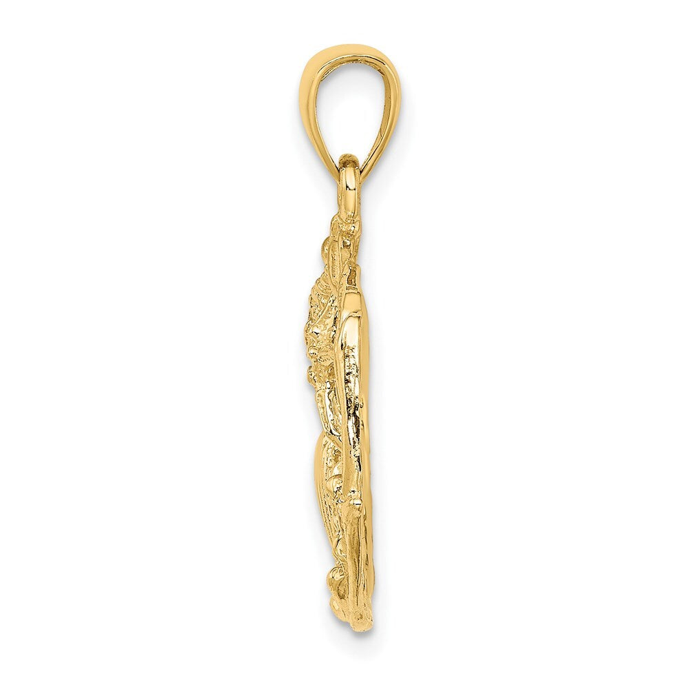 14k Yellow Gold Shell Cluster In Circle Charm