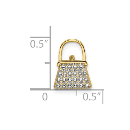 14k Yellow Gold W/ Rhodium Textured and Polished Purse Charm