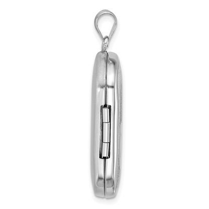 Sterling Silver Polished Front Brushed Back Two Hearts 20mm Rectangle Locket