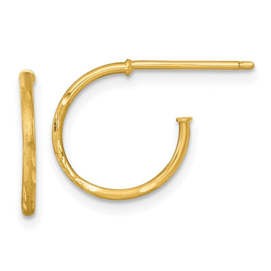 14k Yellow Gold Polished 1.2 x 14mm Diamond-cut Solid C-Hoop Earrings